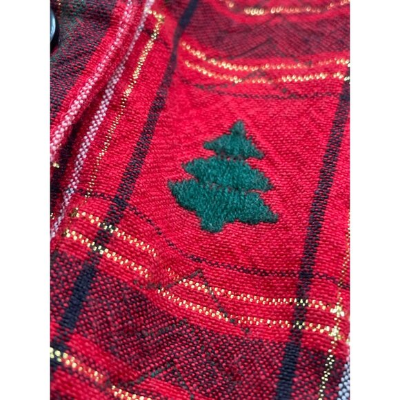 Krazy Kat XXL Red Plaid Christmas Tree Button-Down Shirt Velvet Collar - Picture 4 of 8